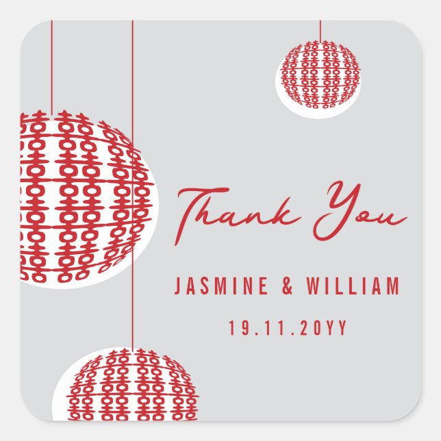 Doppel Glück Red Lanterns Chic Chinese Wedding Quadratischer Aufkleber (Vorderseite)