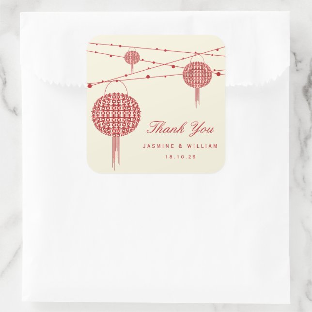 Doppel Glück Red Lanterns Chic Chinese Wedding Quadratischer Aufkleber (Tasche)