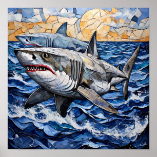Doppel-Hai-Mosaik-Ozean-Wandkunst Poster