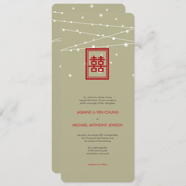Doppel Happiness Fairy Lights Chic Chinesische Hoc Einladung (Vorne/Hinten)
