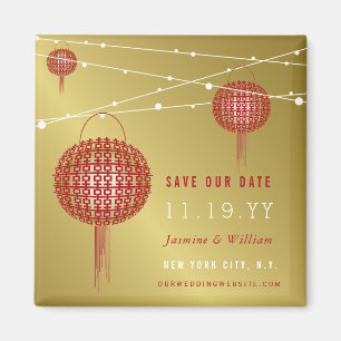 Doppel Happiness Lanterns Chinesisch Save the Date Magnet