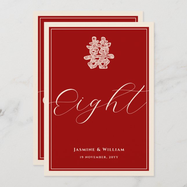 Doppel Happiness Red Chinese Wedding Tischnummer (Vorne/Hinten)