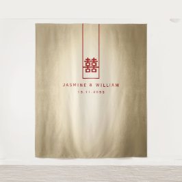 Doppel-Happy Chinesisch Hochzeit Foto Hintergrund Wandteppich