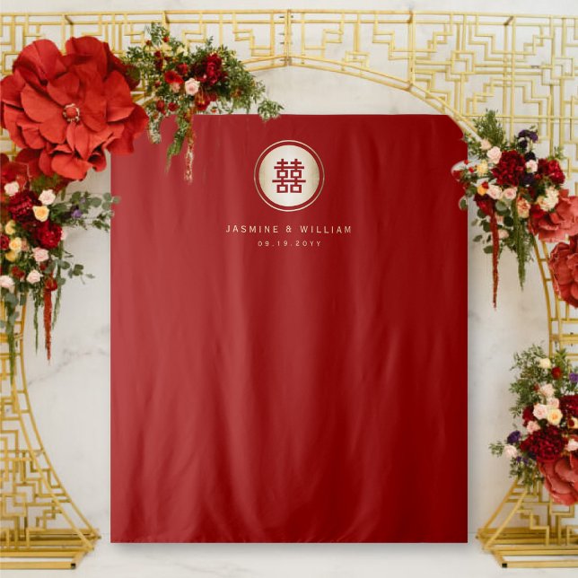 Doppel-Happy Chinesisch Hochzeit Foto Hintergrund Wandteppich (Von Creator hochgeladen)