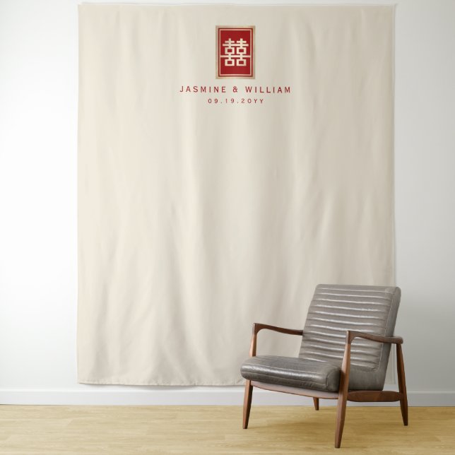 Doppel-Happy Chinesisch Hochzeit Foto Hintergrund Wandteppich (Beispiel)