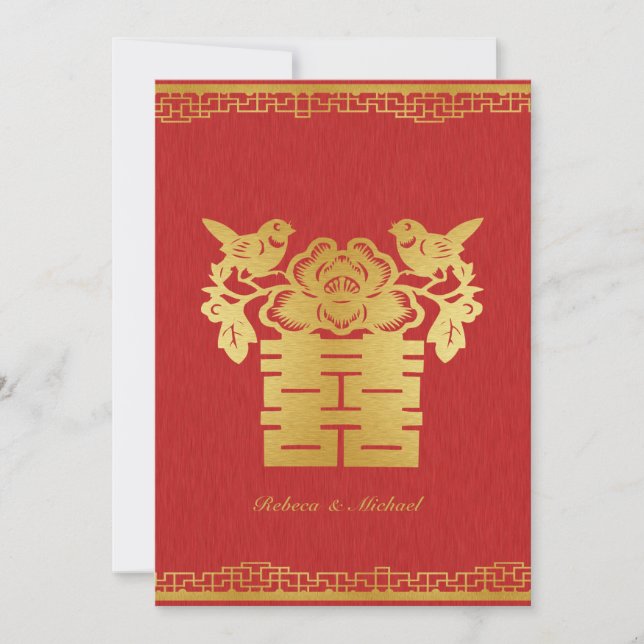 Doppel-Happy Chinesisch Themed Wedites Einladungen (Vorderseite)