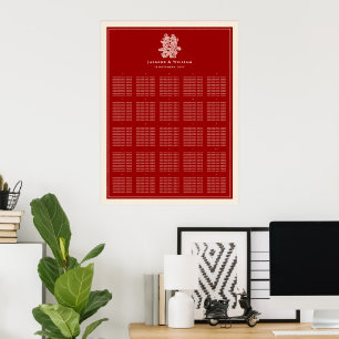 Doppel Happy Red Chinese Wedding Seating Chart Poster