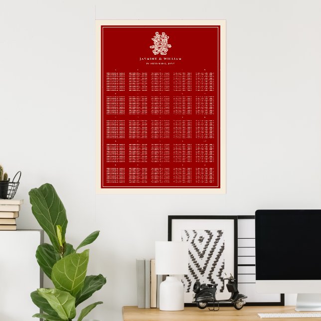 Doppel Happy Red Chinese Wedding Seating Chart Poster (Heimbüro)