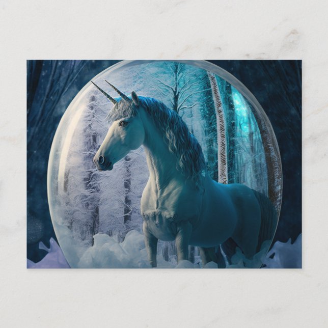 Doppel-Horned Unicorn in einer Frostschneeglobe Postkarte (Vorderseite)