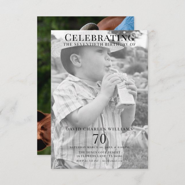 Doppel Jung/Altes Foto 70. Geburtstag Einladung (Vorne/Hinten)