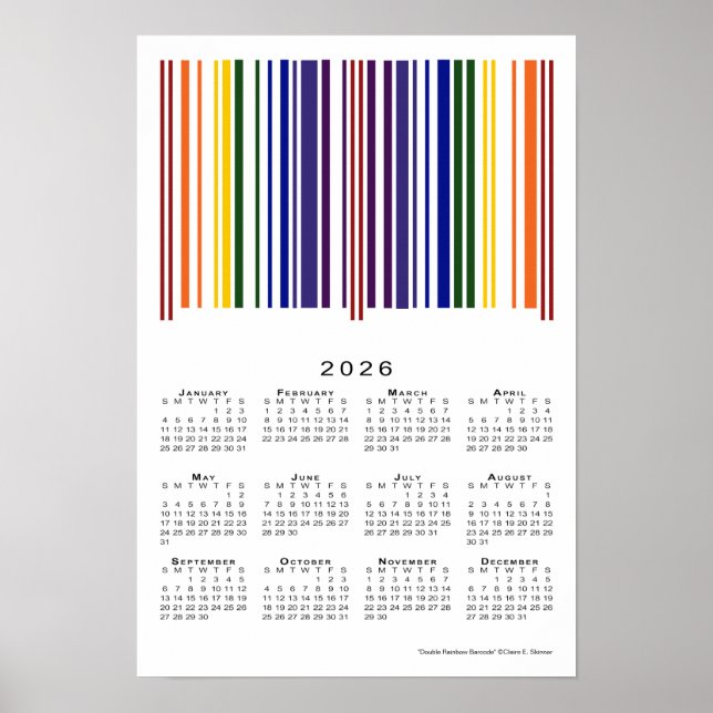 Doppel-Regenbogen-Barcode 2026-Kalender Poster (Vorne)