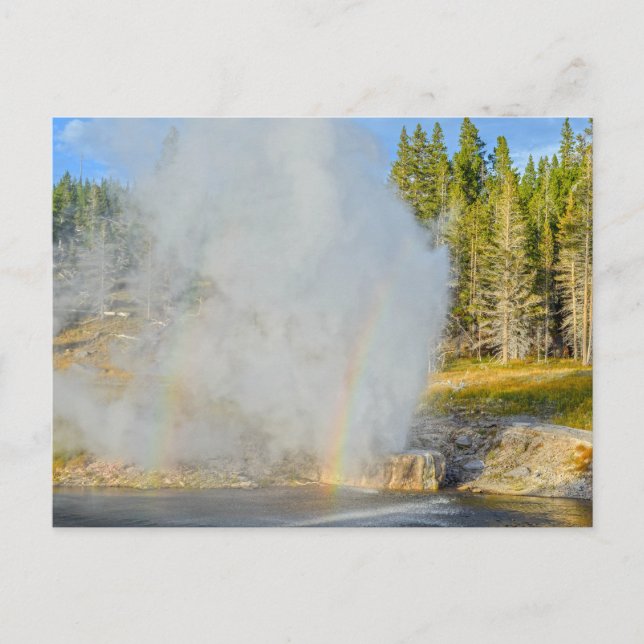 Doppel-Regenbogen bei Riverside Geyser, Gelbstein Postkarte (Vorderseite)