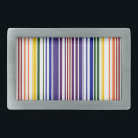 Doppel-Regenbogen-Strichcode Rechteckige Gürtelschnalle<br><div class="desc">Der geometrische Strichcode besteht aus zwei Regenbogen, die aus farbigen Streifen bestehen, die den UPC-Nummern entsprechen. Die Zahlen entsprechen den Buchstaben in "Regenbogen", um einen doppelten Regenbogen zu machen. Da Strichcodes nur 12 Ziffern lang sind, ließ ich das "r" durch den roten Start und den mittleren Streifen repräsentieren. Die Sequenz...</div>