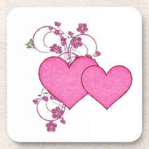 Doppel-Rosa Herz & Glitzer Design Valentinstag Untersetzer