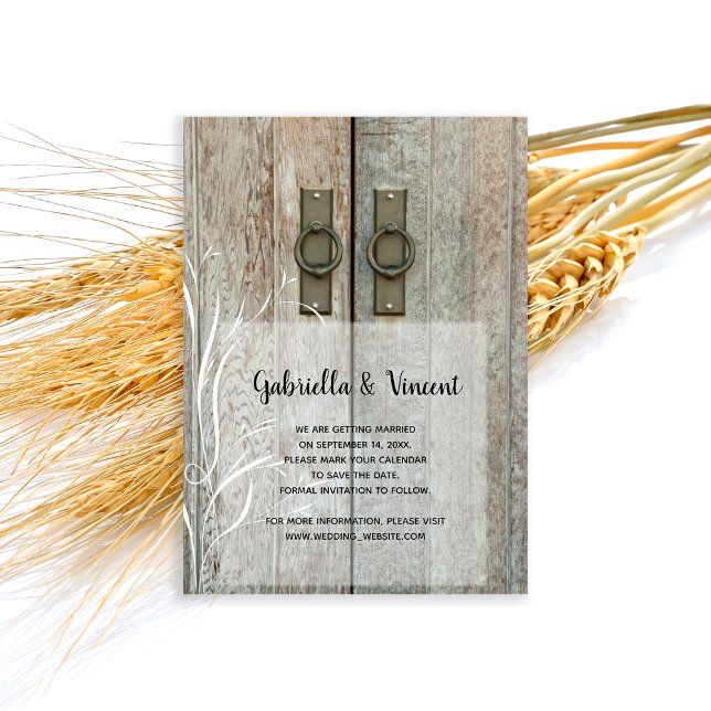 Doppel-Stalltüren Land Hochzeit Save the Date Einladung (Set the tone for your casual farm or ranch marriage with this Barn Door Wedding Save the Date.)