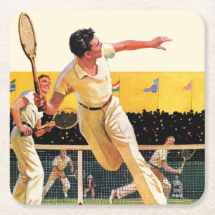 Doppel-Tennis-Match Rechteckiger Pappuntersetzer