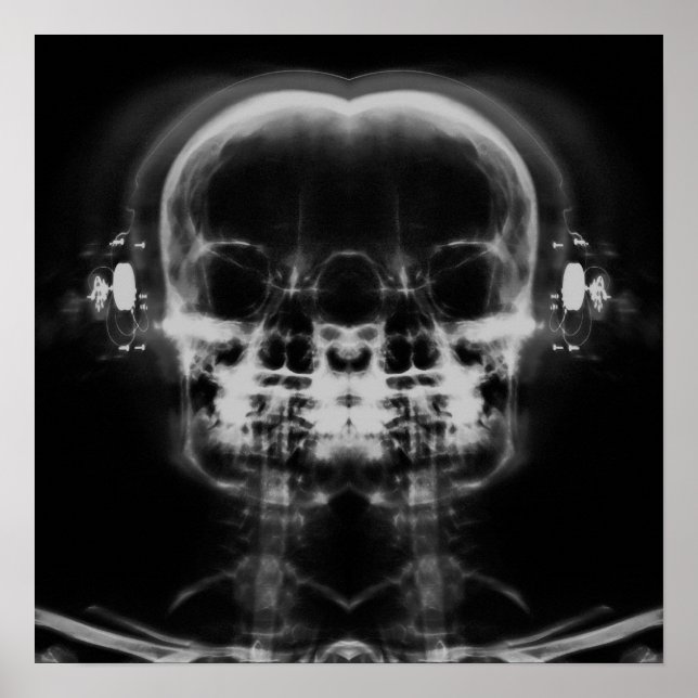 Doppel-X-Ray-Skulls mit Kopfhörern - B&W Poster (Vorne)