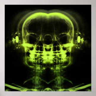 Doppel-X-Ray-Skulls mit Kopfhörern - Kalkgrün Poster