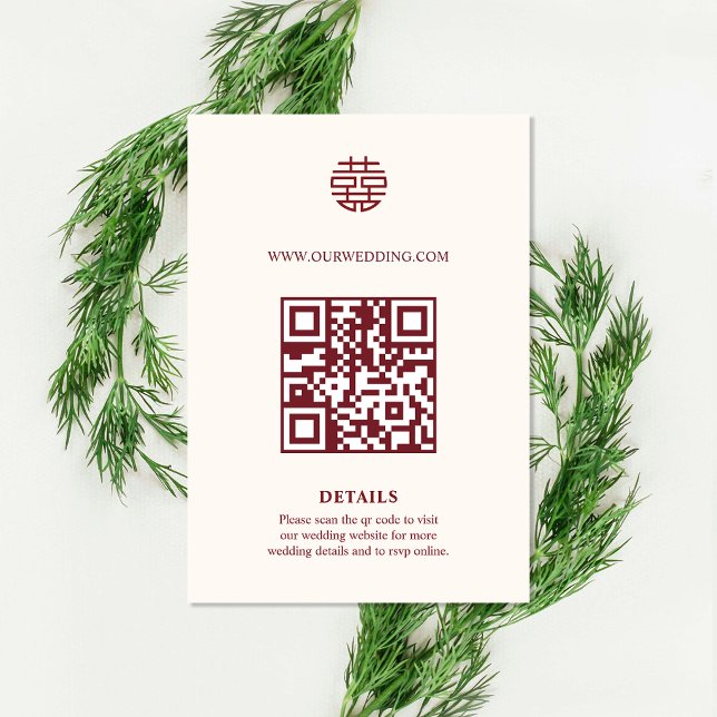 Doppel-Xi-QR-Code Chinesische Hochzeitseinlagekart Save The Date (Double Xi QR Code Chinese Wedding Enclosure Card)
