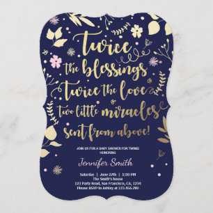 DoppelBabyparty-Einladungs-Goldrosa-Marine-Mädchen Einladung