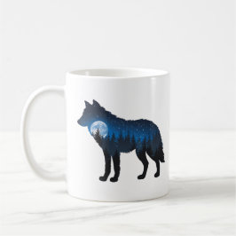 Doppelbelichtete Wolf Silhouette Monlit und Sterne Kaffeetasse