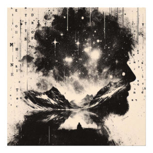 Doppelbelichtung Mensch Profil Stadt Skyline Fotodruck