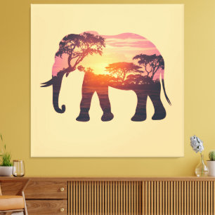 Doppelbelichtungs- Elefantensilhouette-Design – Sa Leinwanddruck