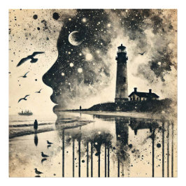 Doppelbelichtungsporträt mit Starry Sky Lighthous Fotodruck