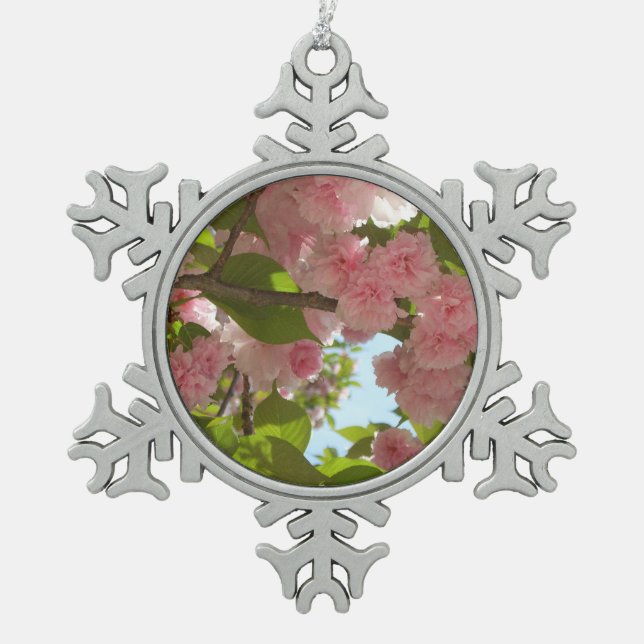 Doppelblühende Kirschbaum III Frühlingsflora Schneeflocken Zinn-Ornament (Vorderseite)