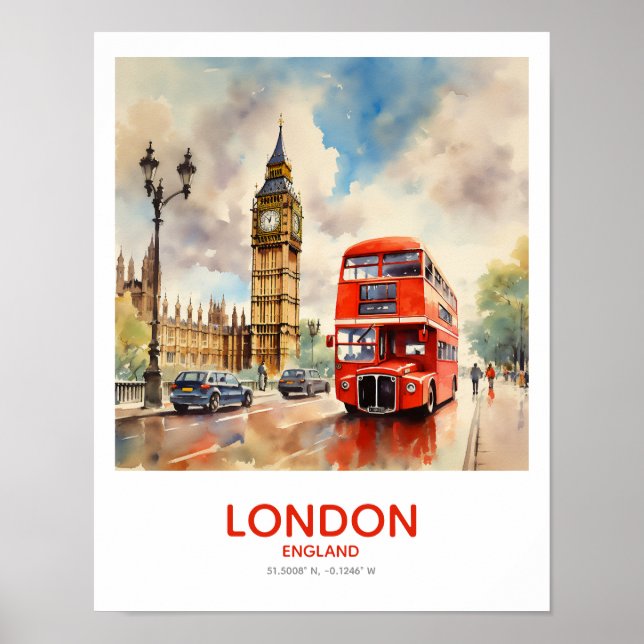 Doppeldecker fahren von Big Ben - London, England Poster (Vorne)