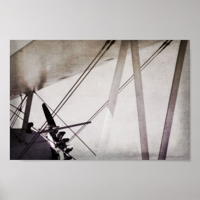 Doppeldecker-Flügel-Abstrakt-Antik-Flugzeug-Kunst Poster (Vorne)