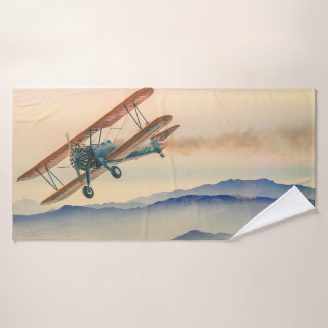 Doppeldecker-Oldtimer-Propeller-Flugzeug Badehandtuch (Badehandtuch)