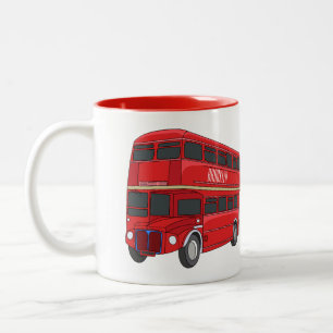 Doppeldeckerbus-Cartoon-Illustration Zweifarbige Tasse