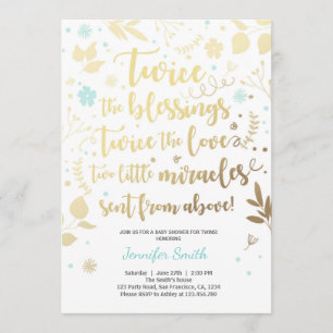 Doppeldusche des Babyparty-Einladungs-Goldblauen Einladung