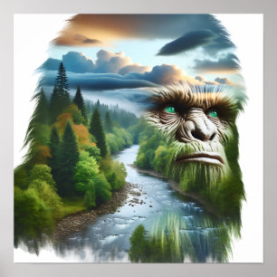 Doppelexposition Bigfoot in der Natur Poster