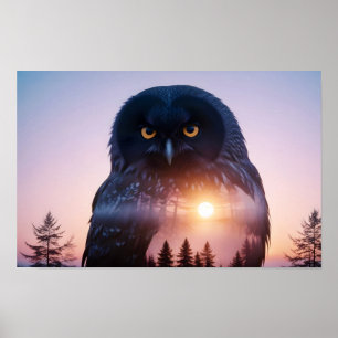 Doppelexposition von Owl Animal Nature Wilderness Poster