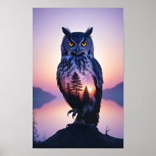 Doppelexposition von Owl Animal Nature Wilderness  Poster