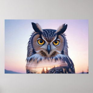 Doppelexposition von Owl Animal Nature Wilderness Poster