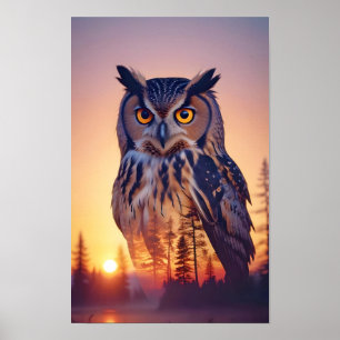 Doppelexposition von Owl Animal Nature Wilderness Poster