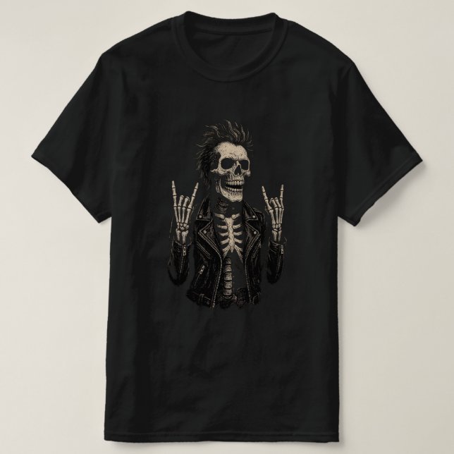 Doppelfelskelett | Metal Horns Up T - Shirt" T-Shirt (Design vorne)