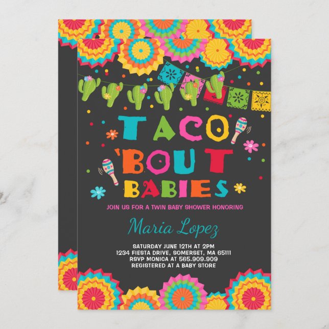 Doppelfiesta-Babyparty laden Taco-Kampf-Babys ein Einladung (Vorne/Hinten)
