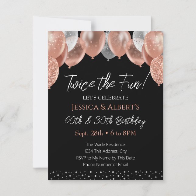 Doppelgeburt Rosa und Silberballon Einladung (Vorderseite)