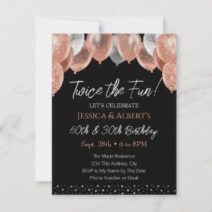 Doppelgeburt Rosa und Silberballon Einladung