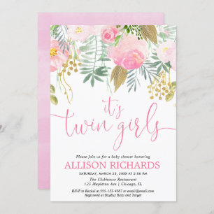 Doppelgrün-BlumenAquarell der mädchen rosa Gold Einladung