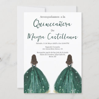 Doppelgrüne Silhouette - Quinceñera-Einladung Einladung