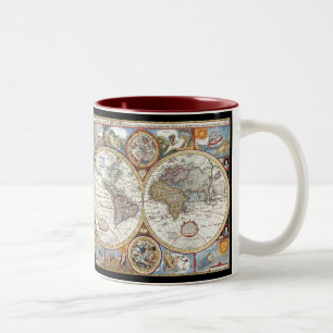 Doppelhemisphäre-Weltkarte des 17. Jahrhunderts Zweifarbige Tasse
