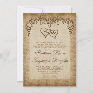 Doppelherz-Rustikal-Jute-Hochzeitskarten Einladung