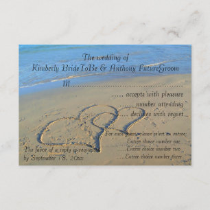 Doppelherzen in Sand Wedding RSVP Karte