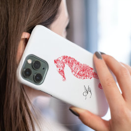 Doppelinitialen rotes Küstenwasserfarben-Seepferd Case-Mate iPhone Hülle