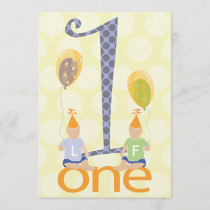 Doppeljungen-erste Geburtstags-Party Einladung